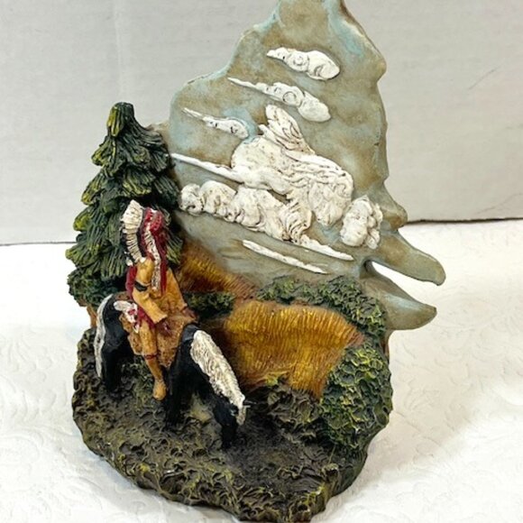 VTG Native American Warrior Chief on Horse Clouds Statue Figurine 4.75"x6"